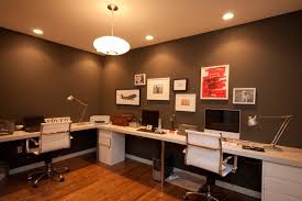 Lavish Office Design Presented With Small Office Design Which Has Disk Shaped Pendant Lamp And Twin Home Office Design Home Office Furniture Home Office Decor