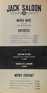 Menu at Jack Saloon St-Georges de Beauce pub & bar, Saint-Georges, 1st Ave