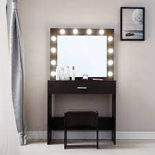 Check our range of dressing tables here. Everly Quinn Vanity Set With Lighted Mirror Cushioned Stool Dressing Table Makeup Table Wayfair