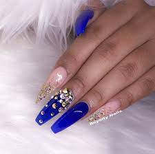Pin L I S S E T T E Blue Acrylic Nails Gold Acrylic Nails Royal Blue Nails