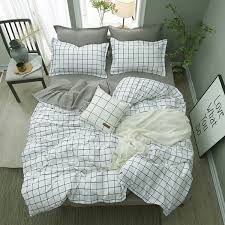 New Fashion Grey White Grid Bedding Set Cotton Bed Sheet And Pillow Cases And Duvet Cover Set Bedclothes Queen Size And King Size Wish
