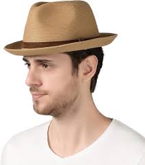 Lanzom Men Straw Foldable Roll up Hat Fine Braid Fedora Summer Beach Sun  Hat (B-Khaki, Medium) : Amazon.in: Fashion