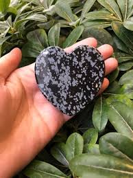 Black And White Spotted Gemstone Snowflake Obsidian Polished Heart Snowflake Obsidian Stone Stone Heart Black White Spotted Hear Snowflake Obsidian Stone Heart Obsidian Stone