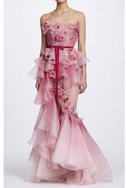 Marchesa M23825 Rose Pink Ombre Strapless Floral Corset Gown Poshare Evening Gowns Organza Gowns Mermaid Evening Gown
