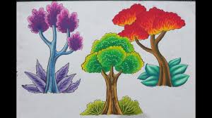 Cara Menggambar Dan Mewarnai Pohon Dengan Greebel Artist Oil Pastel Seni Krayon Painting Cara Menggambar
