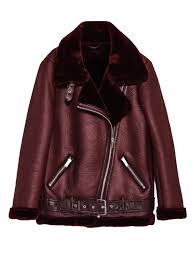 Burgundy Lapel Faux Shearling Biker Jacket Choies Com Faux Shearling Jacket Biker Jacket Faux Fur Biker Jacket