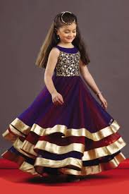 Picture Of Three Layered Stunning Kids Gown In Blue Red Kids Designer Dresses Little Girl Dresses Kids Frocks Design