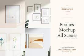 Picture frame mockup on wooden floor with pastel stripes. Frame Mockup All Scenes Min No E5145 Youworkforthem