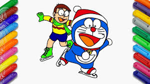 Doraemon And Nobita Ice Skating How To Draw And Color Doraemon Cartoon