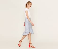 Oasis Ruffle Hem Pencil Skirt Mid Grey Fashion Clothes Women Vintage Style Dresses Oasis Clothing