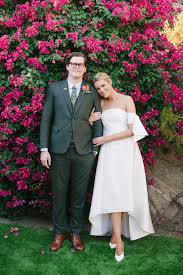 It is ok to wear a short wedding dress, when it goes with the groom's outfit (will look odd, when he is there super elegant), the venue (not a good idea in a church) and the general theme (tune) of wedding party. How Real Brides Wore Short Wedding Dresses Martha Stewart