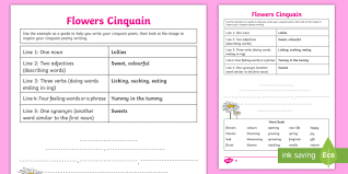 Flowers Cinquain Poem Differentiated Worksheet