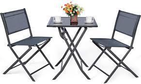 Ces tables conviennent aussi bien à l'intérieur qu' à l'extérieur et peuvent être complétées en fonction des chaises. Amazon Com Giantex 3 Pcs Bistro Set Outdoor Bistro Table Set Folding Porch Furniture Metal Patio Dining Table And 2 Chairs 3 Pieces Portable Patio Bistro Set For Garden Backyard Lawn Patio