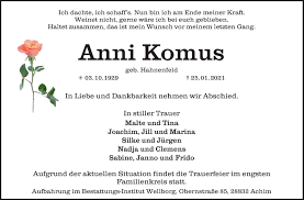 Traueranzeigen von Anni Komus | Trauer & Gedenken
