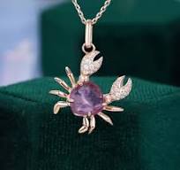 Organic Shaped Pink Sapphire Crab Pendant Necklace with Diamond Accents