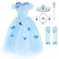 Cinderella showing her new dress to her animal friends. Jerrisapparel New Cinderella Dress Princess Costume Butterfly Girl 6 Years Sky Blue With Accessories Walmart Com Walmart Com