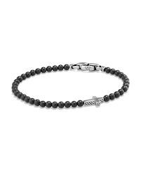 Mens Cross Station Bead Bracelet In Black Onyx