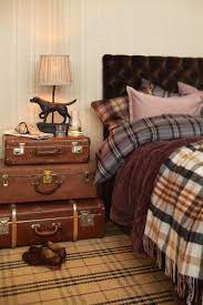 Shop luxury bedroom accessories online. The Lamp The Headboard The Plaid The Suitcases I Love It All Masculine Bedroom Design Plaid Bedroom Masculine Bedroom