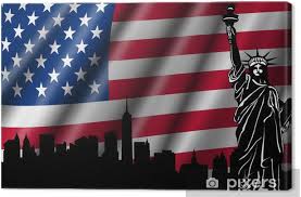 Flag, is the national flag of the united states. Leinwandbild Usa Amerikanische Flagge Mit Freiheitsstatue Skyline Silhouette Pixers Wir Leben Um Zu Verandern