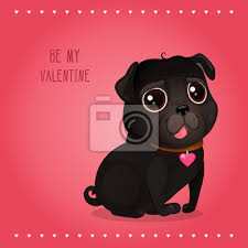 Ein schwarzer hund läuft durch dieses buch, von seite zu seite wird er größer, irgendwann ist er riesig, am ende jedoch sitzt er brav und klein an der leine: Grusskarte Zum Valentinstag Mit Einem Niedlichen Schwarzen Mops Fototapete Fototapeten Schwarzer Hund Nubes Rotem Hintergrund Myloview De