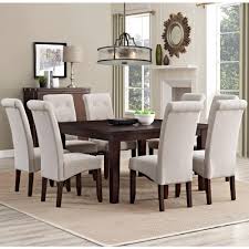 The home depot, inc is responsible for this page. Simpli Home Cosmopolitan 9 Piece Dining Set With 8 Upholstered Dining Chairs In Natural Linen Look Fabric And 54 In Wide Table Axcds9 Cos Nl The Home Depot Square Dining Tables Dining Room Sets