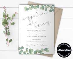 Eucalyptus Greenery Wedding Invitation Template Eucalyptus Wedding Invitation Template Green Eucalyptus Leaves Wedding Invitation Set Wedding Invitation Templates Eucalyptus Wedding Invitation Wedding Invitations