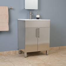 These may be matched with overhanging cupboards with a mirror, can have any kind of counter top, and can be made out any kind of wood. 24 Crosstown Stainless Steel Vanity Stainless Steel Bathroom Vanity Modern Bathroom Vanity Bathroom Vanity