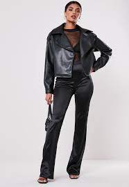 Missguided Oversized Trench Detail Crop Biker Jacket Cropped Leather Jacket Cropped Biker Jacket Coats Jackets Women