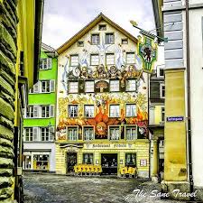Restaurant Fritschi Building In Lucerne Switzerland The Colourful Frescoed Building In The Heart Of The Old Town Dates Ba Travel Instagram Old Town Travel Blog