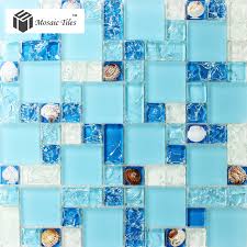 When you tile a backsplash, you'll be using three materials: Tst Glass Conch Tiles Sea Blue Glass Tile Bathroom Wall Mirror Deco Mesh Mosaic Art Kitchen