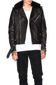 Araki Leather Moto Jacket With Genuine Shearling Collar In Black Modesens Leather Jacket Leather Jacket Men Fall Outerwear