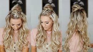 It's the easiest way to learn, but grab the small strand of hair from the right section with your left hand, incorporating it into the left section. Half Up Mohawk Braided Top Knot Youtube