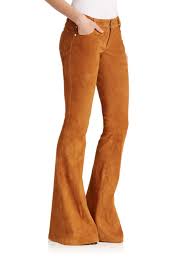 Women's fashion bell bottom pants high waist tassel stretch curvy fit jeans blue. Alice Olivia Suede Bell Bottom Pants In Camel Brown Lyst