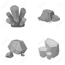 結晶、鉄鉱石。貴重な鉱物と宝石商は、モノクロ スタイル ベクトル シンボル ストック イラスト Web でコレクションのアイコンを設定します。のイラスト素材・ベクター  Image 79347531