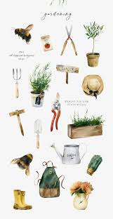 Watercolor Garden Clipart Png Gardening Clipart Fall Digital Download Potted Plants Tools Clothes Watering Pot Bees Diy In 2020 Garden Clipart Watercolor Poppies Watercolor Illustration