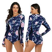 Ablegrid Women Long Sleeve Floral Printed Zip Front One Piece Swimsuit Surfing Swimwear Bathing Suit S Walmart Com In 2021 Long Sleeve Swimsuit Long Sleeve Swimwear Women S One Piece Swimsuits