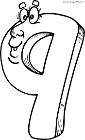 Count the buttons coloring page. Number 9 With A Funny Face Coloring Page Coloringall