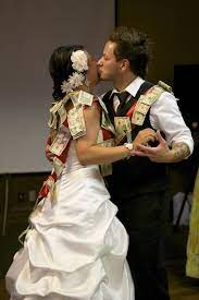 The Money Dance A Sash Is A Perfect Balance Between Pinning On The Dress And Collecting In A Bag Because I Want To Lesbian Wedding Money Dance Wedding Money