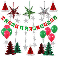 Indoor christmas decor indoor christmas decor. Amazon Com Yotruth 25pcs Christmas Party Paper Decorations Indoor And Outdoor Include Handmade Paper Stars Latten Trees Honeycomb Hat Balloons Christmas Banner Home Kitchen