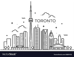 Black And White Toronto Skyline Drawing Linear Banner Of Toronto Line Art Vector Image On Vectorstock Skyline Drawing Line Art Line Art Vector