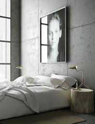 Industrial Modern Bedrooms Simple White Bedding Concrete Walls A Sophisticated Tree Stump Nig Industrial Bedroom Design Bedroom Interior Minimalist Bedroom