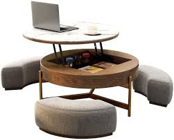 H round steel frame outdoor coffee table with tempered glass tabletop. This Space Saving Coffee Table Has Three Cushion Seats And A Pull Out Desk In 2021 Coffee Table Tempered Glass Table Top Round Coffee Table
