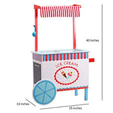 Ice Cream Cart Kids Playstand Premium Wood 33 Piece Realistic Wooden Play Set W Money Box Chalkboard And 30 Icecream Accessories Amazon Com Grocery Gourmet Food