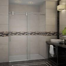 This dual sliding shower door enclosure was designed for maximum usage, perfect for the kid's bath or a guest bathroom. Aston Langham 60 In X 75 In Completely Frameless Sliding Shower Door In Stainless Steel With Clear Glass Sdr978 Ss 60 10 The Home Depot