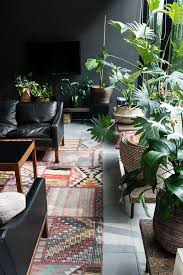 Living Interior Piante Da Appartamento Divani In Pelle Nera Tappeti Soggiorno