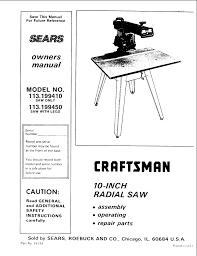 Craftsman radial arm saw parts. Craftsman 113 199450 Operating Instructions Manualzz