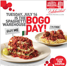Bogo Meals At Spaghetti Warehouse Today Only Spaghetti And Meatballs Lasagne Restaurant Deals