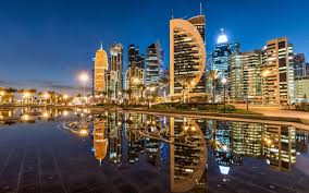 Doha Qatar Skyscrapers Evening Sheraton Park Doha Sands Hotel Singapore Skyscraper