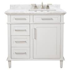 This 48 inch traditional double sink bathroom vanity is a perfect center piece for your bathroom project. Home Decorators Collection Sonoma 36 In W X 22 In D Bath Vanity In White With Carrara Marble Top With White Sinks 8105100410 The Home Depot