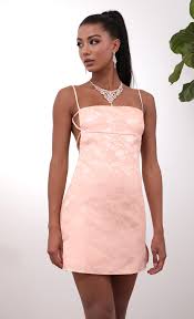 Party Dresses Bliss Floral Jacquard Slit Dress In Light Pink